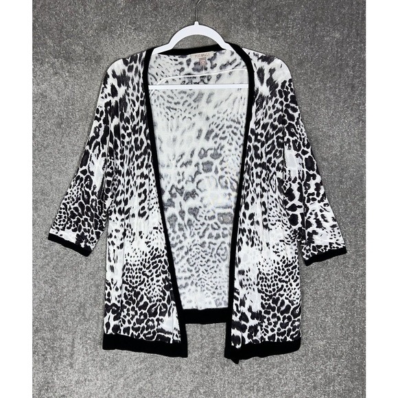 Roz & Ali Animal Print Open Front Cardigan Sweater Womens Size 2X Black White - Picture 1 of 6